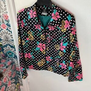 LoriZoni Vintage Floral Print Jacket Funky Multicolor Full Zip Front Size Small
